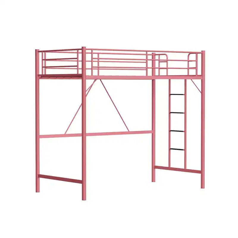 Twin Loft Bed with Flat Rungs for Adults, Kids and Young Teens, No Box Spring Required,Heavy Duty Metal Slat Support, Pink