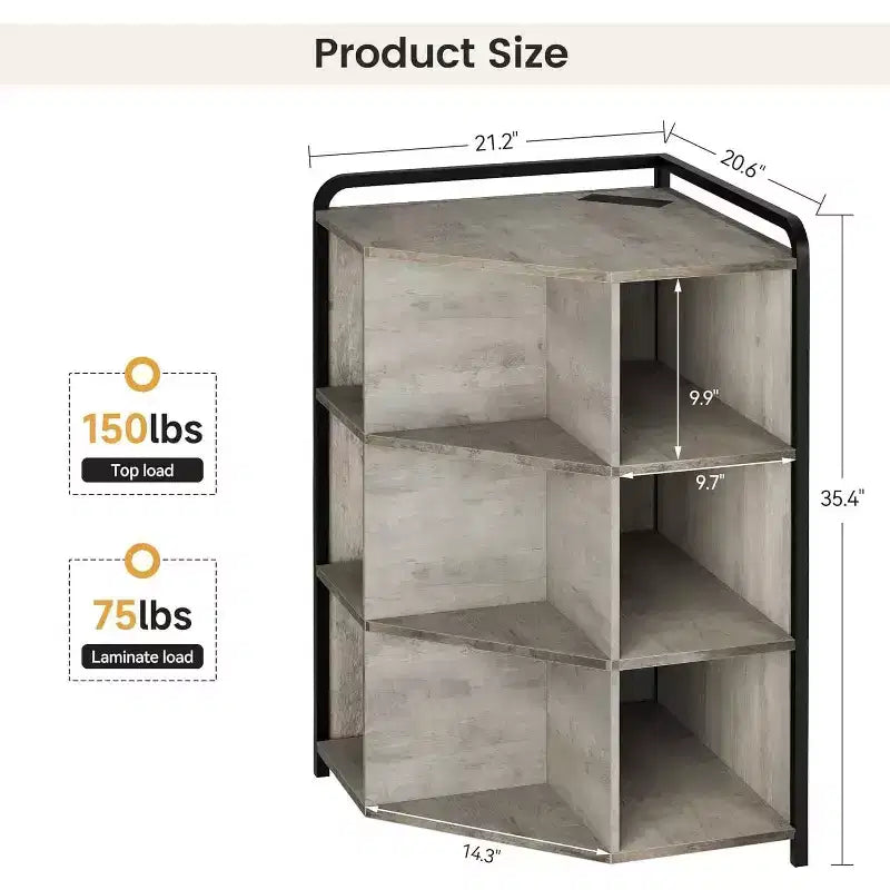 Corner Cabinet with Charging Station, 3-Tier Triangle Bookcase with USB Ports, Outlets & 9 Cube Organizer for Bedroom, Office, Living Room