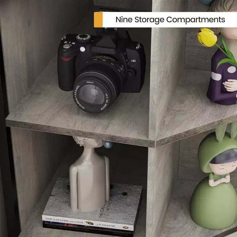 Corner Cabinet with Charging Station, 3-Tier Triangle Bookcase with USB Ports, Outlets & 9 Cube Organizer for Bedroom, Office, Living Room