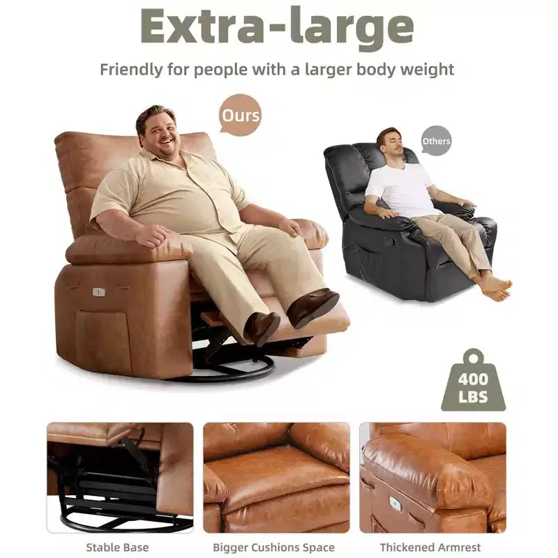 Oversized Recliner Chair  360 Swivel Rocker with Heat & Massage ( for Adults Living Room/Bedroom/Nursery)