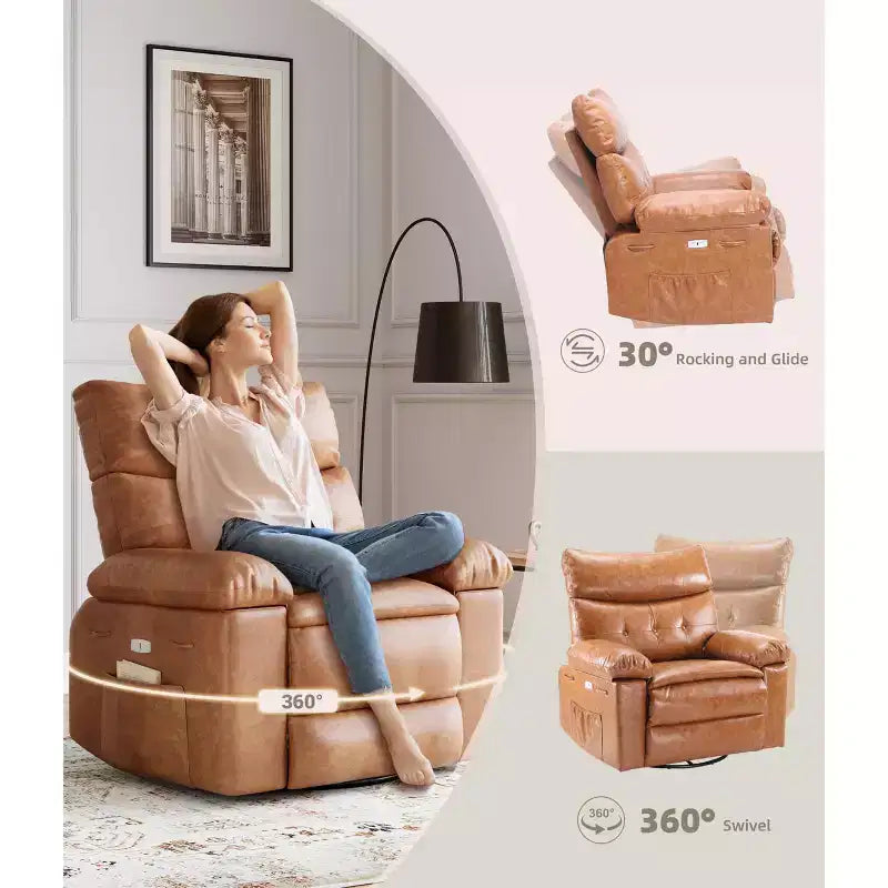 Oversized Recliner Chair  360 Swivel Rocker with Heat & Massage ( for Adults Living Room/Bedroom/Nursery)