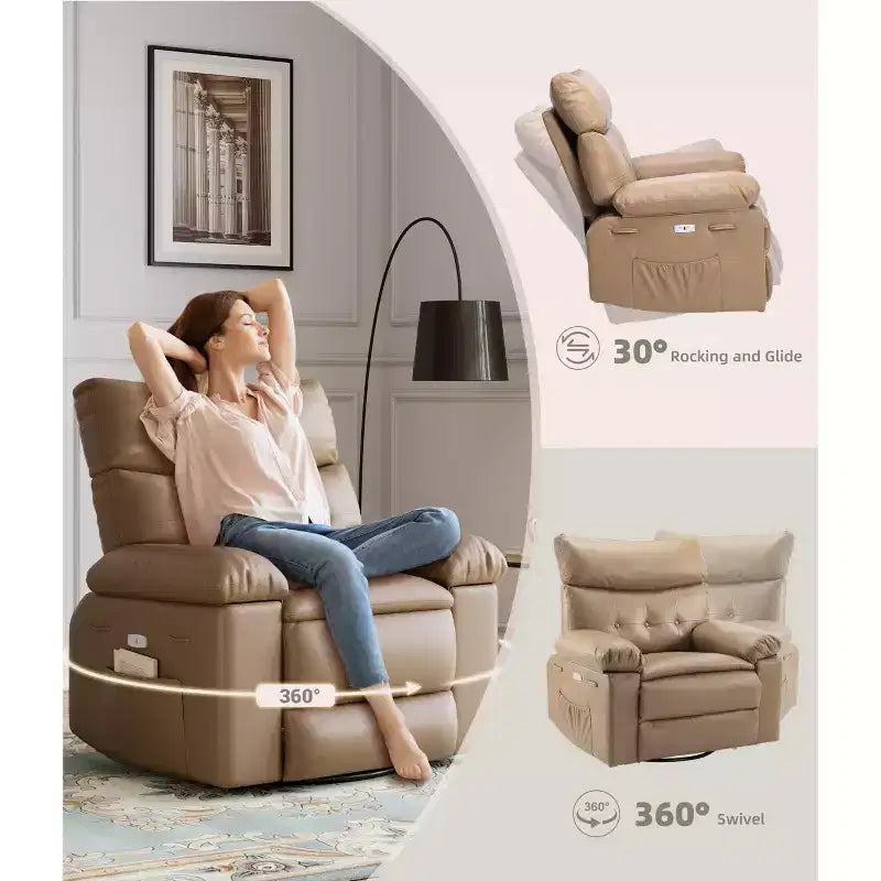 Oversized Recliner Chair  360 Swivel Rocker with Heat & Massage ( for Adults Living Room/Bedroom/Nursery)