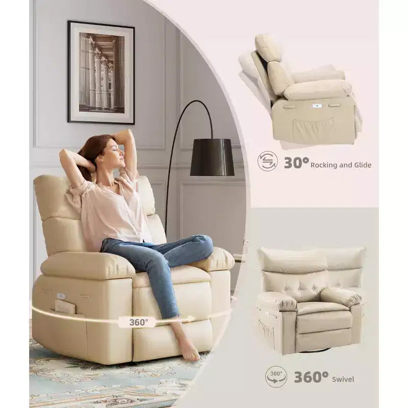 Oversized Recliner Chair  360 Swivel Rocker with Heat & Massage ( for Adults Living Room/Bedroom/Nursery)