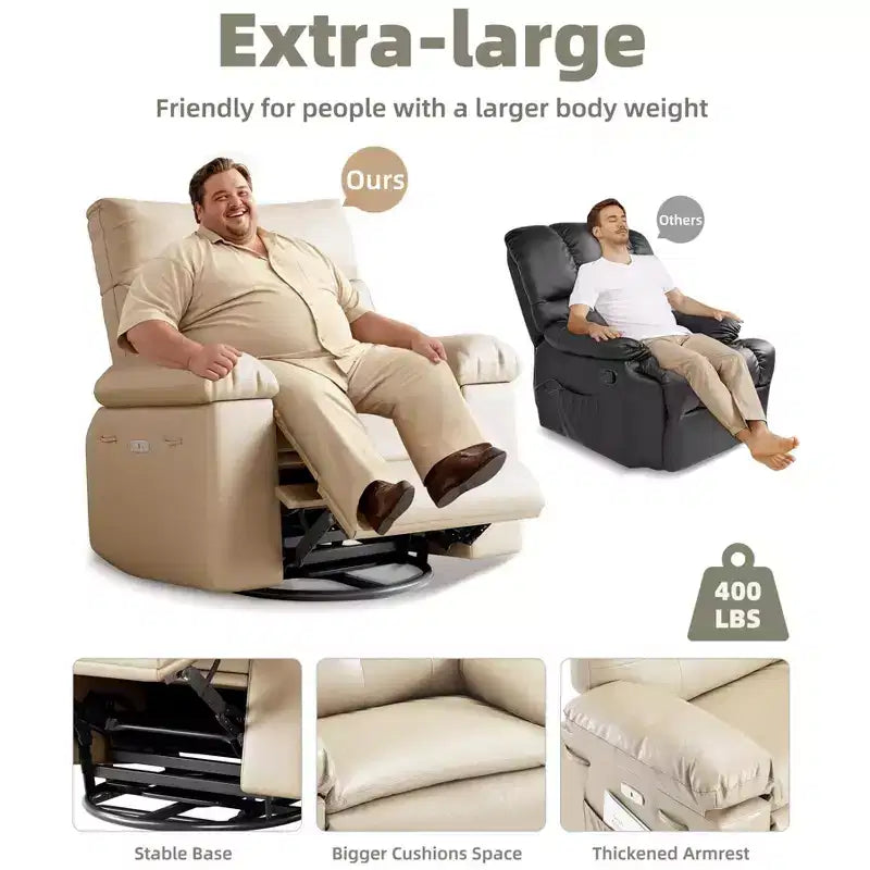 Oversized Recliner Chair  360 Swivel Rocker with Heat & Massage ( for Adults Living Room/Bedroom/Nursery)