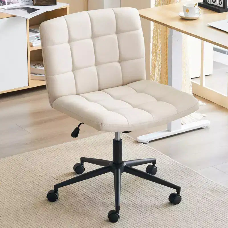 Criss Cross Desk Chair Wide Seat with Wheels, 360 Swivel Cross Legged Thick Cushion, Home Office Chair for Bedroom/Vanity/Study