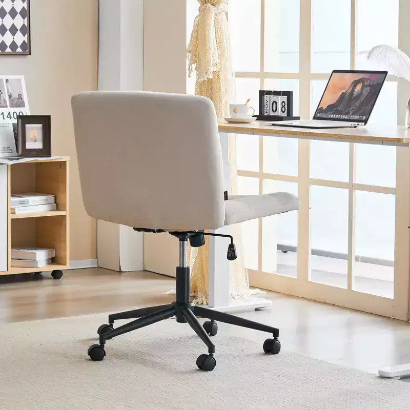 Criss Cross Desk Chair Wide Seat with Wheels, 360 Swivel Cross Legged Thick Cushion, Home Office Chair for Bedroom/Vanity/Study