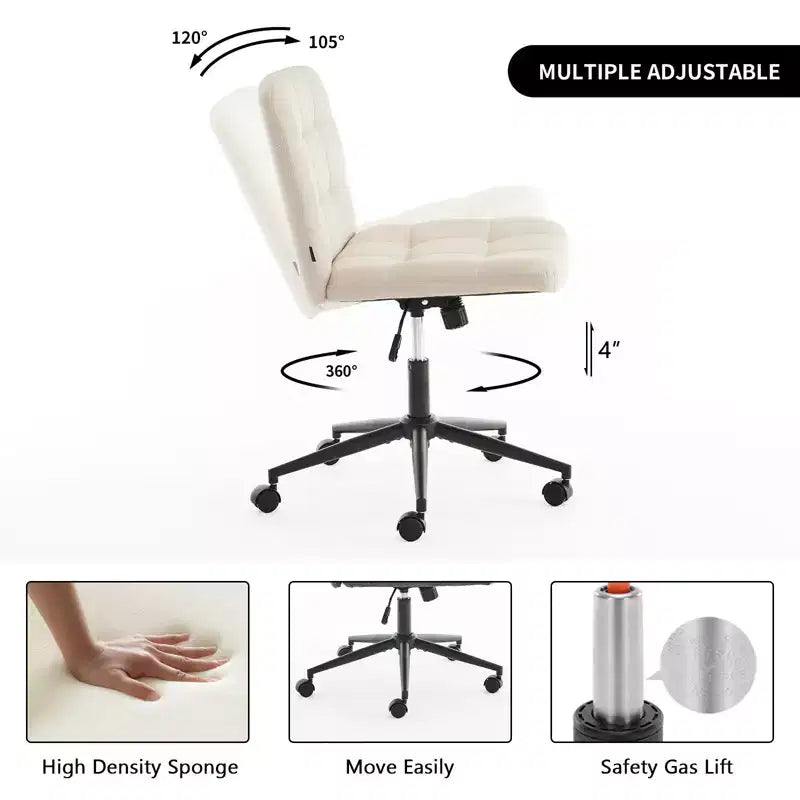 Criss Cross Desk Chair Wide Seat with Wheels, 360 Swivel Cross Legged Thick Cushion, Home Office Chair for Bedroom/Vanity/Study