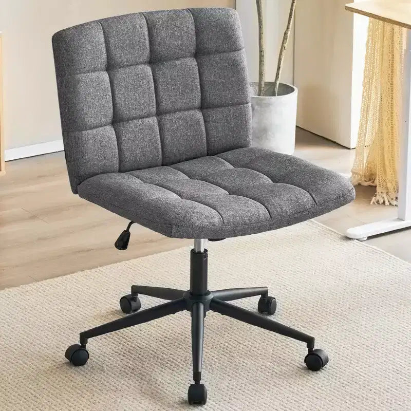 Criss Cross Desk Chair Wide Seat with Wheels, 360 Swivel Cross Legged Thick Cushion, Home Office Chair for Bedroom/Vanity/Study