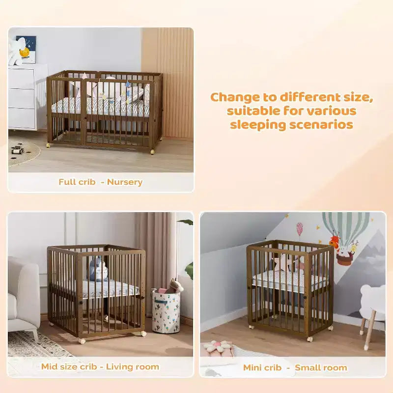 8 in 1 Convertible Crib, Include 2 Mattress, Converts to Bassinet, Mid Crib, Full Size Crib, Daybed,Toddler Bed and Playard