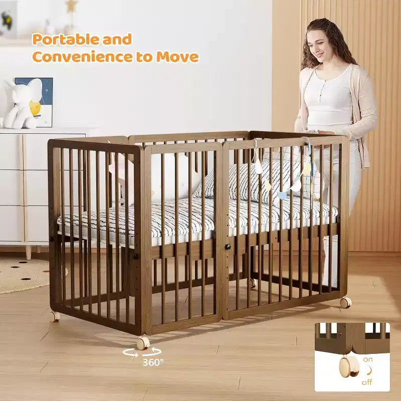 8 in 1 Convertible Crib, Include 2 Mattress, Converts to Bassinet, Mid Crib, Full Size Crib, Daybed,Toddler Bed and Playard
