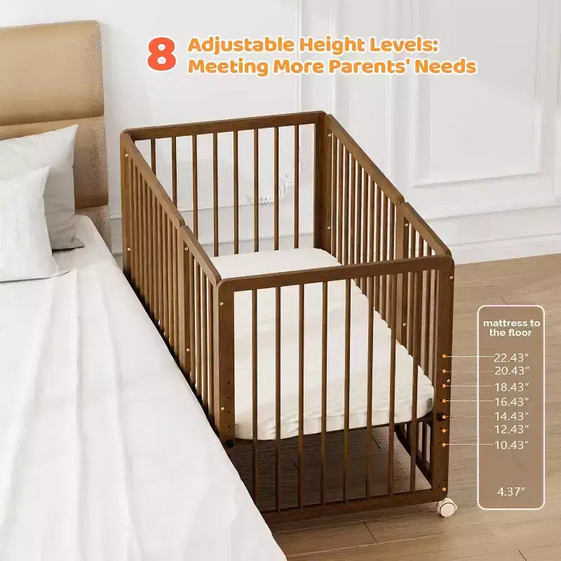 8 in 1 Convertible Crib, Include 2 Mattress, Converts to Bassinet, Mid Crib, Full Size Crib, Daybed,Toddler Bed and Playard