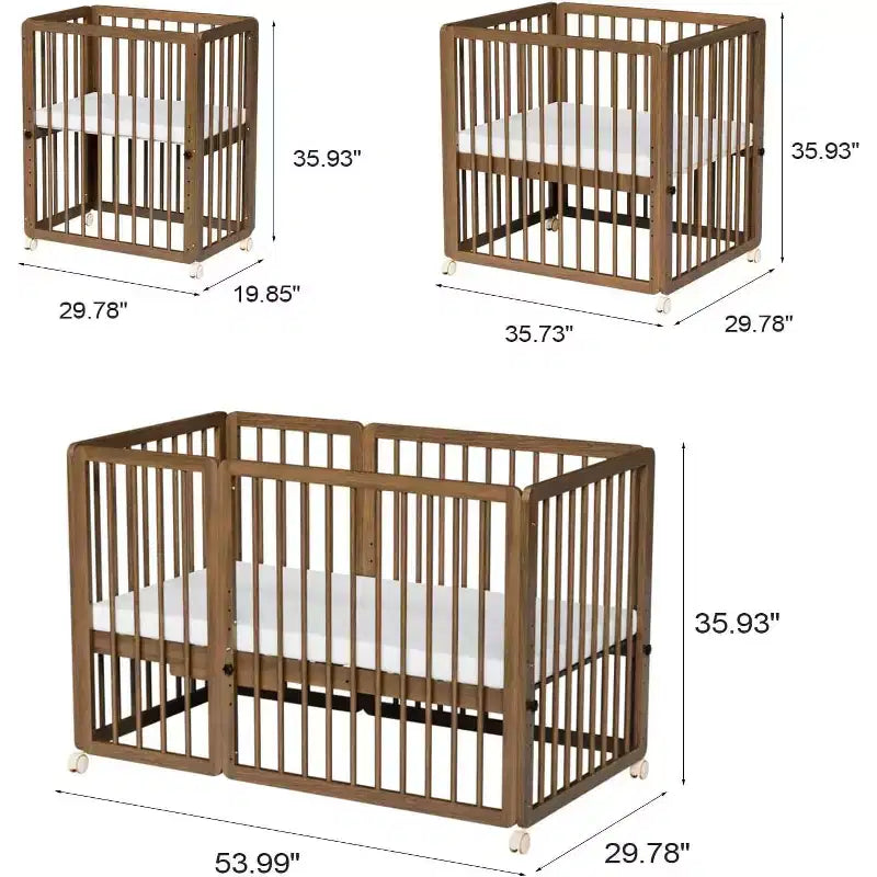 8 in 1 Convertible Crib, Include 2 Mattress, Converts to Bassinet, Mid Crib, Full Size Crib, Daybed,Toddler Bed and Playard