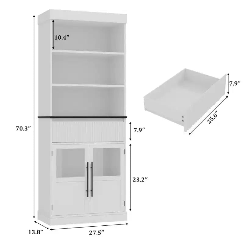 Glass Wave Storage Cabinet, Semi-Open Storage Cabinet, Retro Wooden Storage Cabinet with Adjustable Shelves for Living Room, Kitchen, Natural Wood