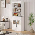 Glass Wave Storage Cabinet, Semi-Open Storage Cabinet, Retro Wooden Storage Cabinet with Adjustable Shelves for Living Room, Kitchen, Natural Wood