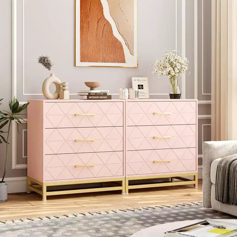 Three-drawer storage cabinet, bedside table with storage function, dressing table, gold handle, suitable for bedroom, living room and entrance