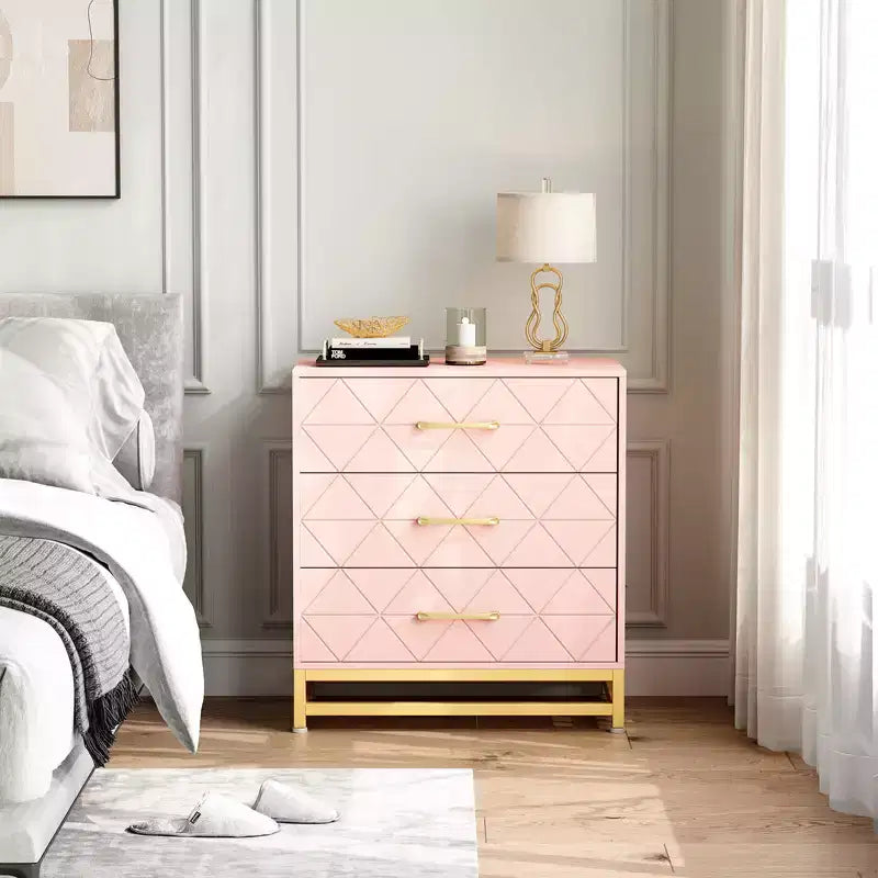 Three-drawer storage cabinet, bedside table with storage function, dressing table, gold handle, suitable for bedroom, living room and entrance
