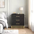 Three-drawer storage cabinet, bedside table with storage function, dressing table, gold handle, suitable for bedroom, living room and entrance