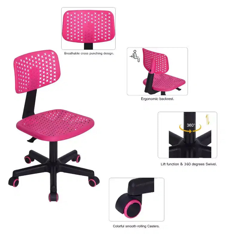 Adjustable Swivel Study Chair for Kids, Dorm & Home Office, Pink