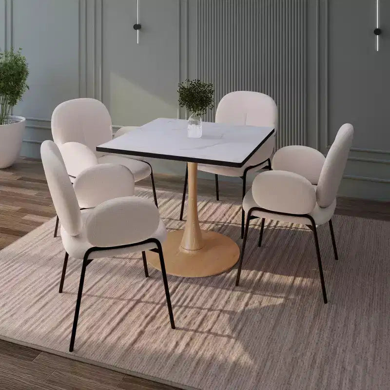 27 Square Dining Table with Marbled White MDF Top and Steel Pedestal Base for Modern Kitchen and Dining Room