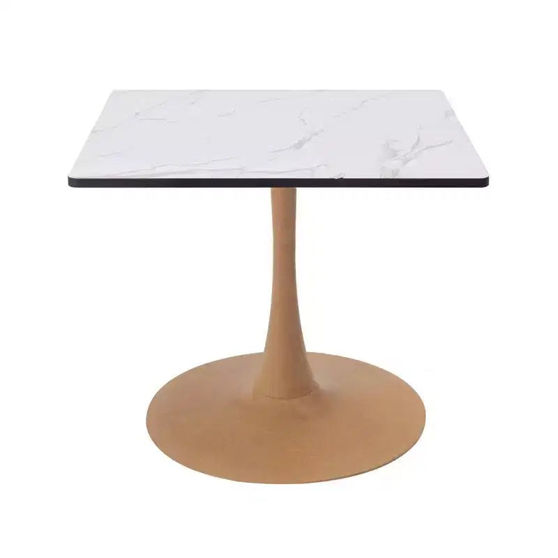 27 Square Dining Table with Marbled White MDF Top and Steel Pedestal Base for Modern Kitchen and Dining Room