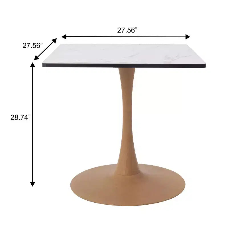 27 Square Dining Table with Marbled White MDF Top and Steel Pedestal Base for Modern Kitchen and Dining Room
