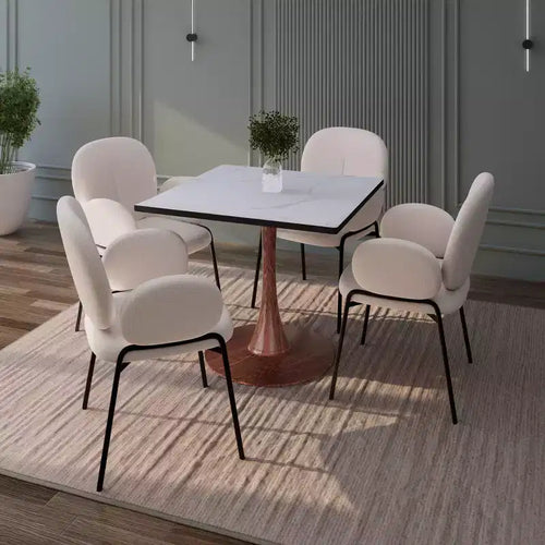 27 Square Dining Table with Marbled White MDF Top and Steel Pedestal Base for Modern Kitchen and Dining Room