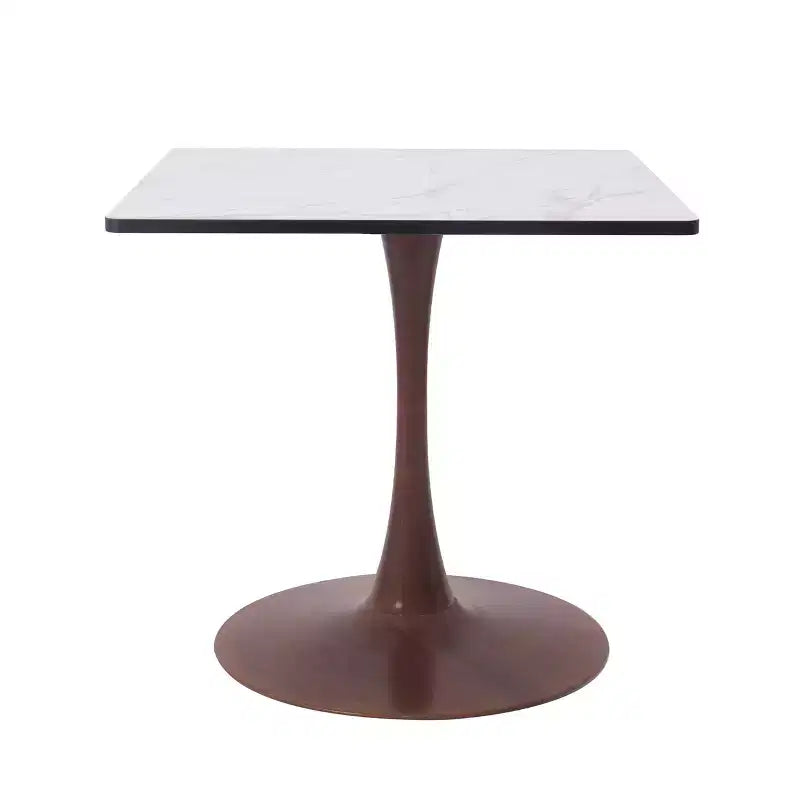 27 Square Dining Table with Marbled White MDF Top and Steel Pedestal Base for Modern Kitchen and Dining Room