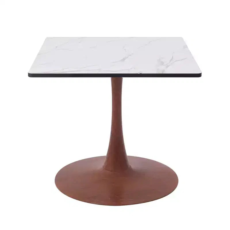27 Square Dining Table with Marbled White MDF Top and Steel Pedestal Base for Modern Kitchen and Dining Room