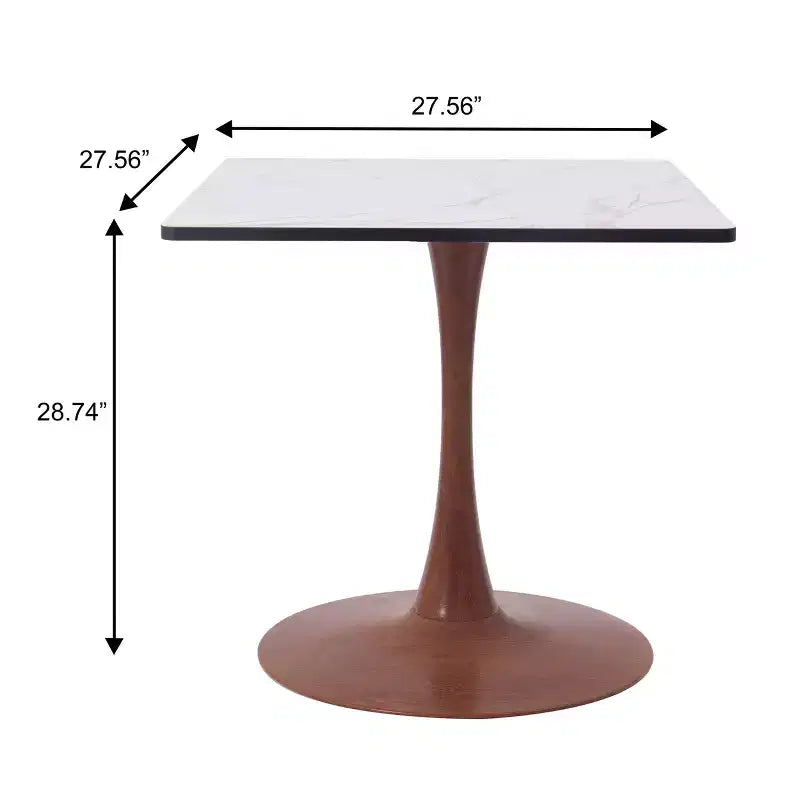 27 Square Dining Table with Marbled White MDF Top and Steel Pedestal Base for Modern Kitchen and Dining Room