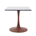 LeisureMod Bristol 27 Square Dining Table with Marbled White MDF Top and Steel Pedestal Base for Modern Kitchen and Dining Room