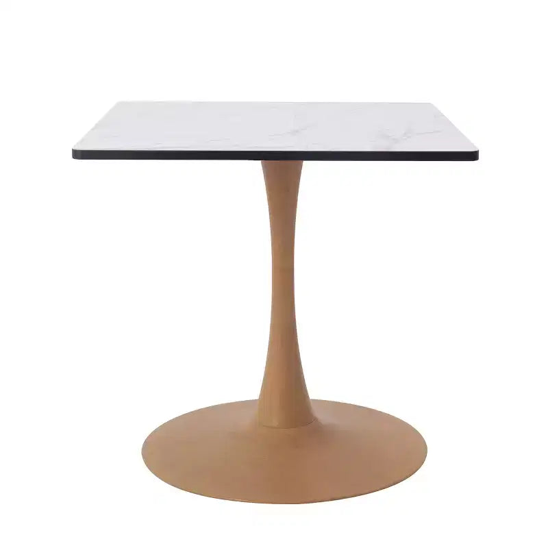 27 Square Dining Table with Marbled White MDF Top and Steel Pedestal Base for Modern Kitchen and Dining Room