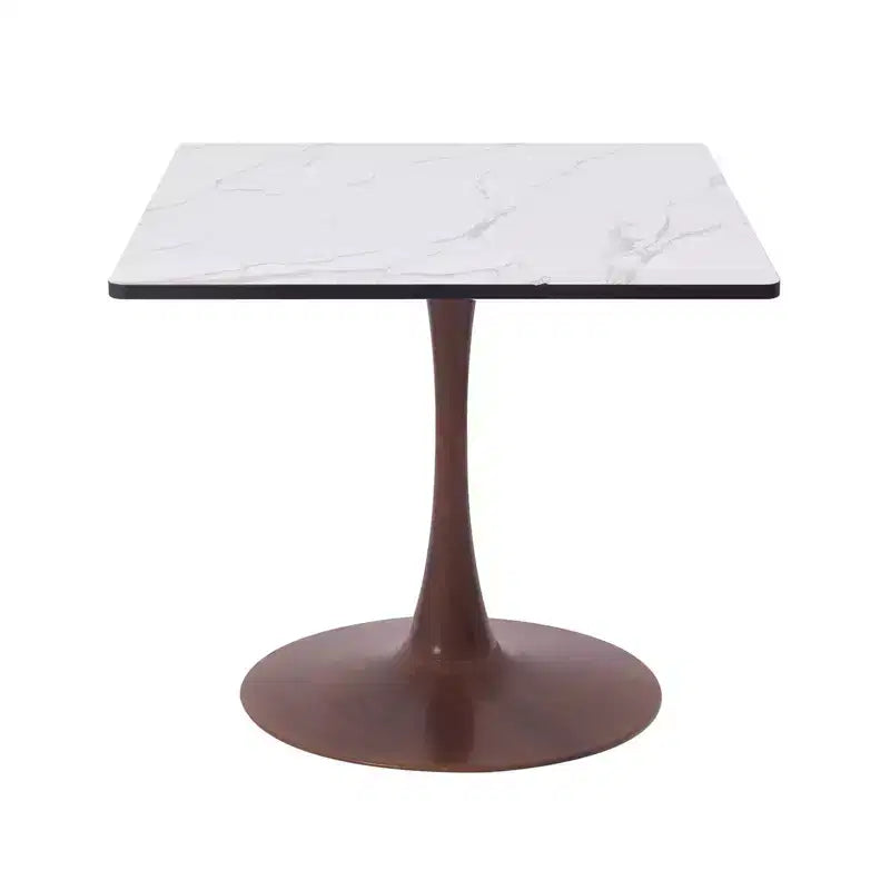 27 Square Dining Table with Marbled White MDF Top and Steel Pedestal Base for Modern Kitchen and Dining Room