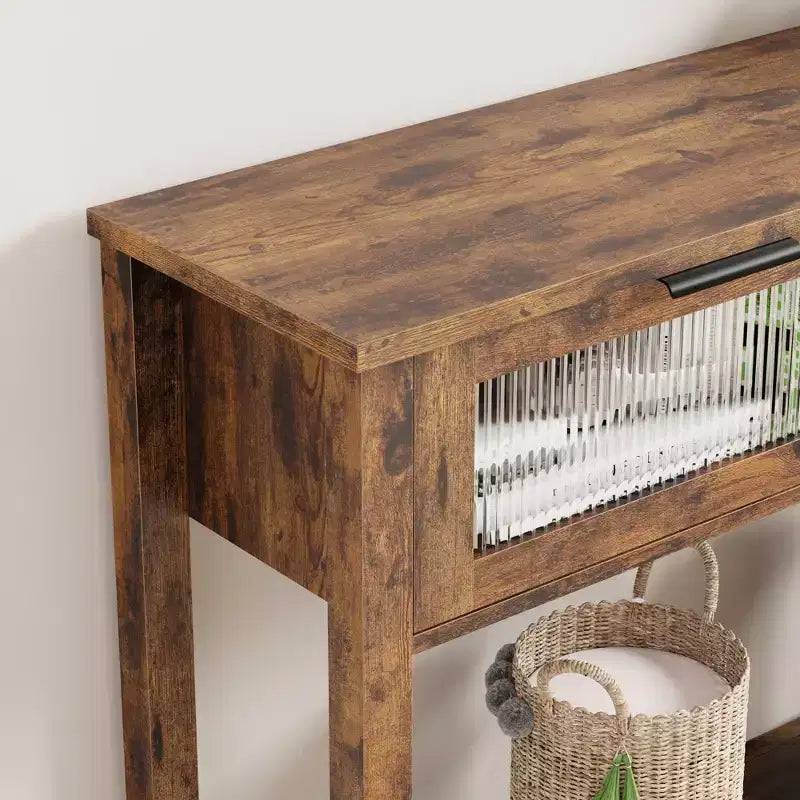 43 Console Table, Double Sofa Table with Storage, Wooden Buffet Table, Hallway Table with 2 Glass Drawers for Entryway, Hallway, Living Room