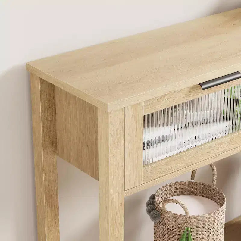 43 Console Table, Double Sofa Table with Storage, Wooden Buffet Table, Hallway Table with 2 Glass Drawers for Entryway, Hallway, Living Room