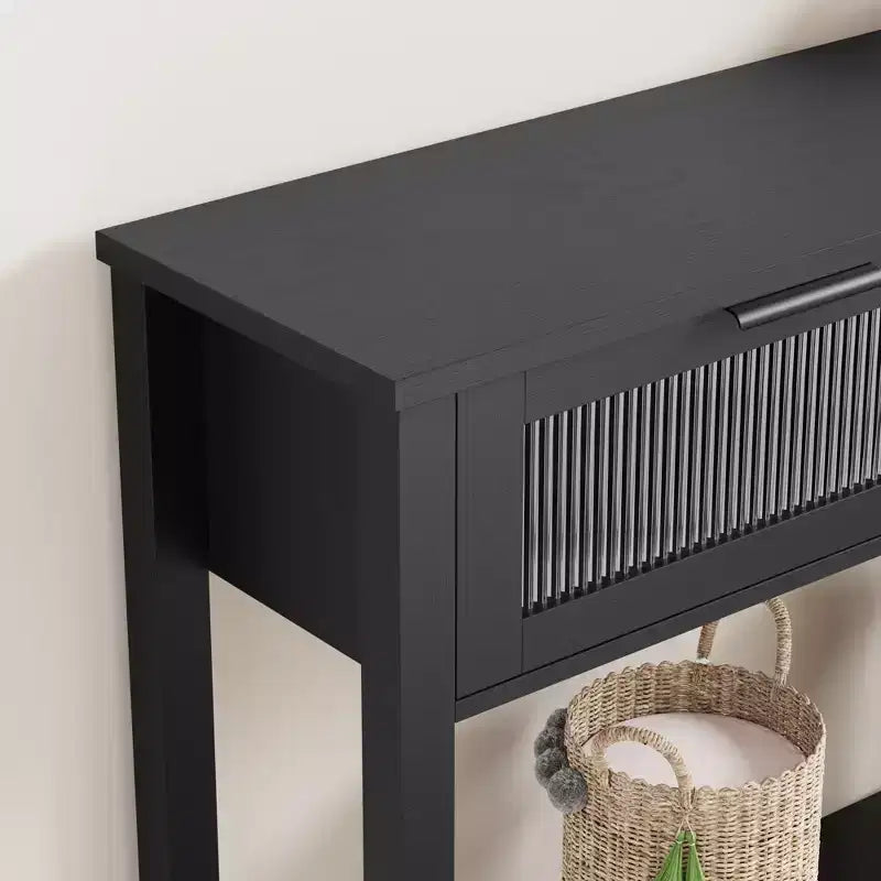 43 Console Table, Double Sofa Table with Storage, Wooden Buffet Table, Hallway Table with 2 Glass Drawers for Entryway, Hallway, Living Room