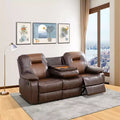MAYEERTY Reclining Sofa, 3-Seat Breathable Leather Recliner with Reversible Coffee Table for Living Room, Brown