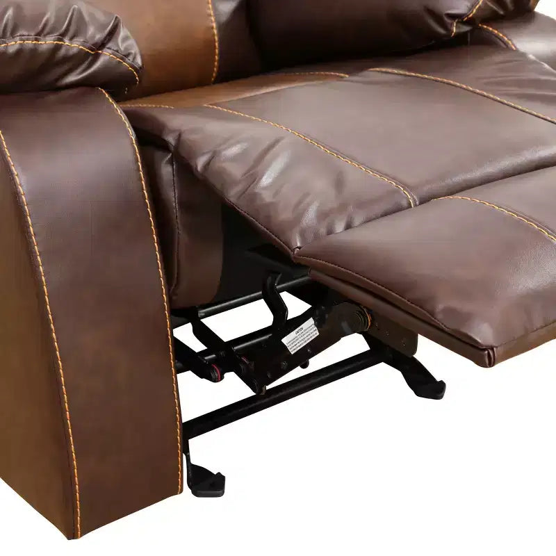 Reclining Sofa, 3-Seat Breathable Leather Recliner with Reversible Coffee Table for Living Room, Brown