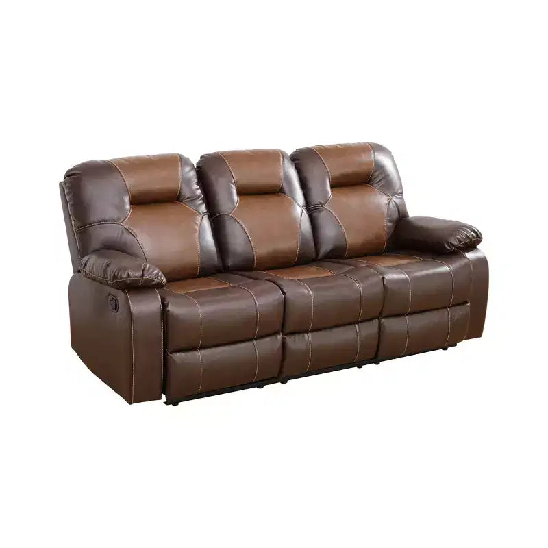 Reclining Sofa, 3-Seat Breathable Leather Recliner with Reversible Coffee Table for Living Room, Brown