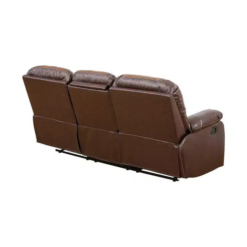 Reclining Sofa, 3-Seat Breathable Leather Recliner with Reversible Coffee Table for Living Room, Brown
