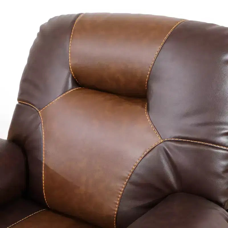 Reclining Sofa, 3-Seat Breathable Leather Recliner with Reversible Coffee Table for Living Room, Brown
