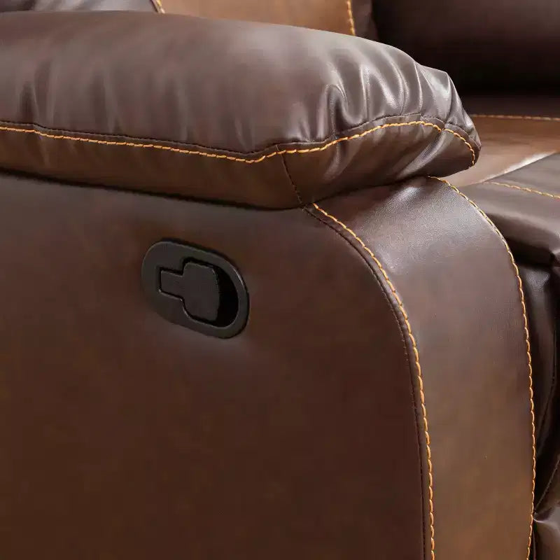 Reclining Sofa, 3-Seat Breathable Leather Recliner with Reversible Coffee Table for Living Room, Brown