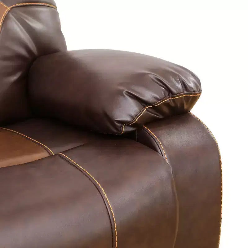 Reclining Sofa, 3-Seat Breathable Leather Recliner with Reversible Coffee Table for Living Room, Brown