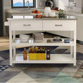 Okak Kitchen Island Table with Stainless Steel Tabletop, Kitchen Cart with 2 Drawers and 2 Open Shelves, Countertop Organizer for Kitchen, White