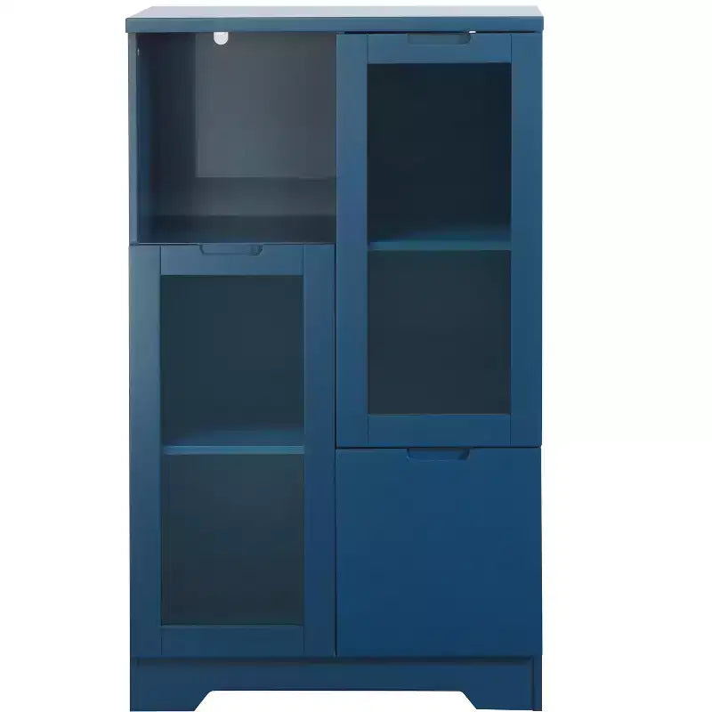 2-Door Painted Storage Cabinet with Glass Doors and Drawer, Open Storage Space