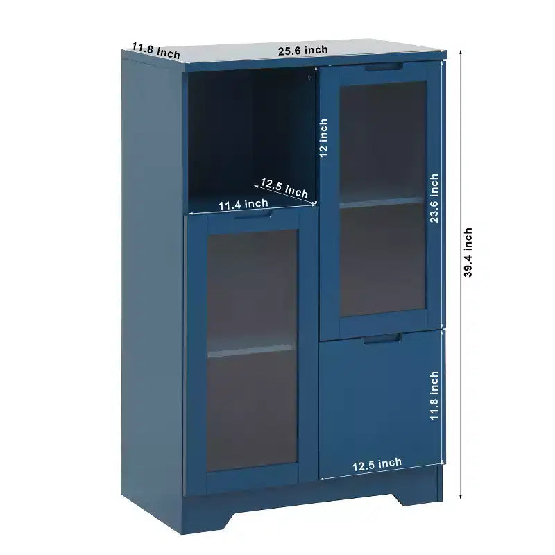 2-Door Painted Storage Cabinet with Glass Doors and Drawer, Open Storage Space
