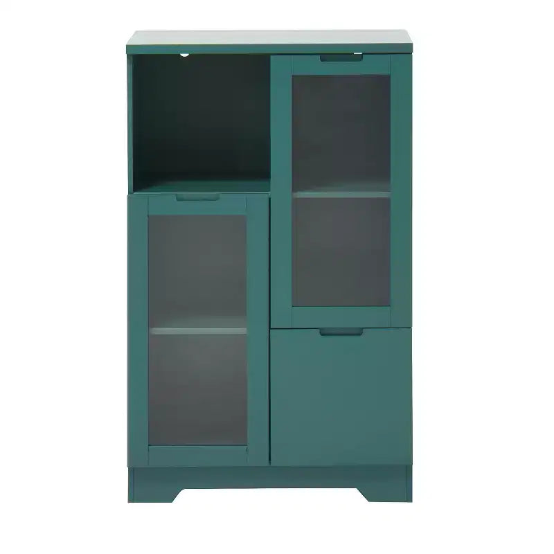 2-Door Painted Storage Cabinet with Glass Doors and Drawer, Open Storage Space