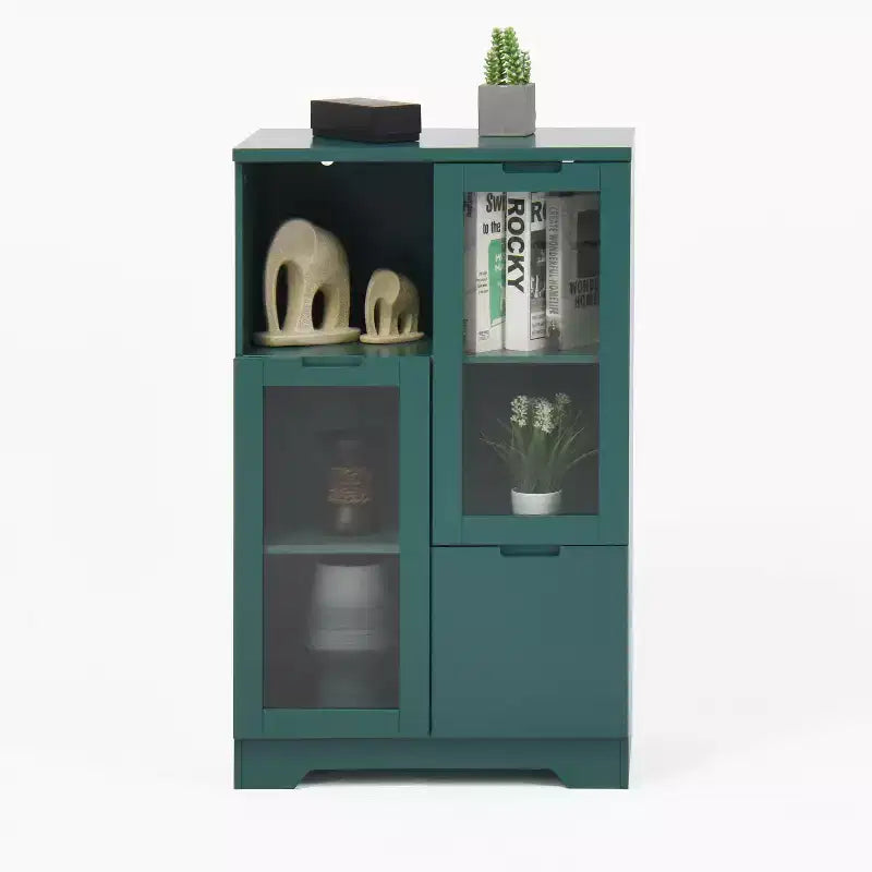 2-Door Painted Storage Cabinet with Glass Doors and Drawer, Open Storage Space