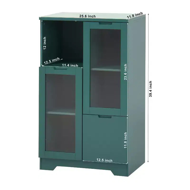 2-Door Painted Storage Cabinet with Glass Doors and Drawer, Open Storage Space