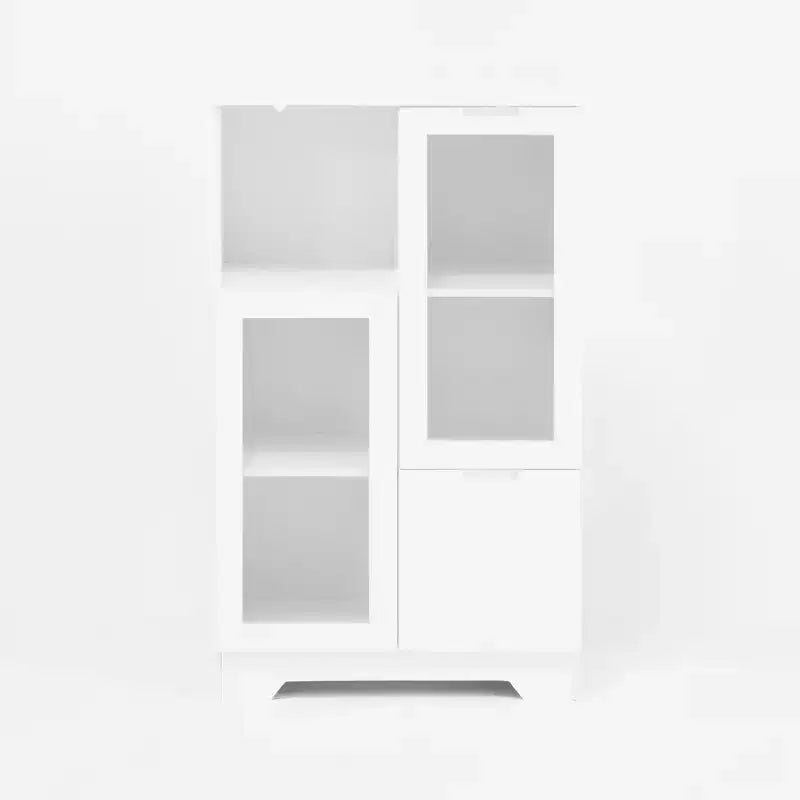 2-Door Painted Storage Cabinet with Glass Doors and Drawer, Open Storage Space