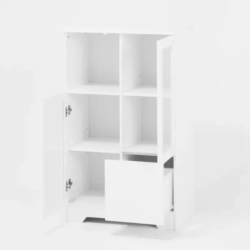 2-Door Painted Storage Cabinet with Glass Doors and Drawer, Open Storage Space